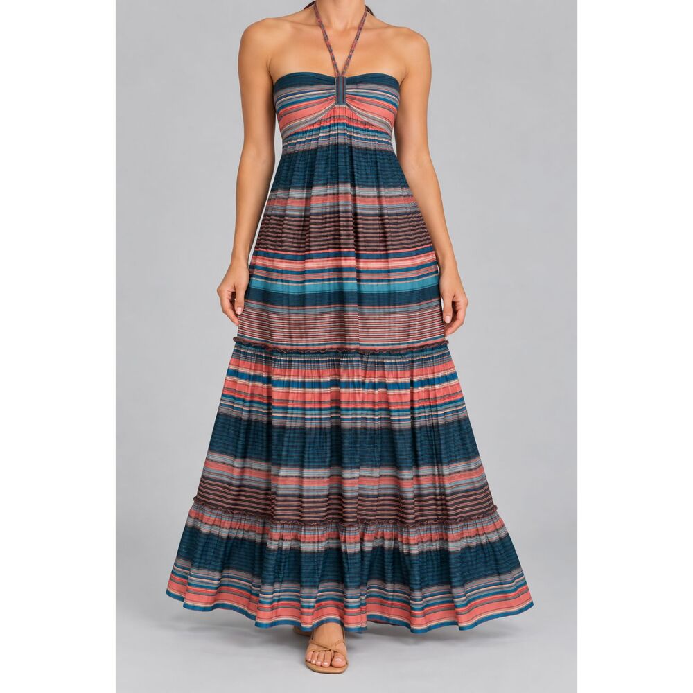 Roxy Women’s XL Striped Halter Maxi Dress NWT Boho Tiered Cotton Beach